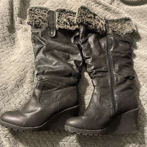 Nicole Black/Grey Knee High Wedge Zip Up Boot. Never Worn. Size 9.5 WW